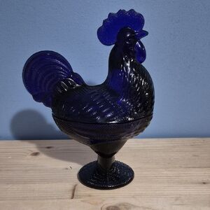Blue Glass Rooster Figurine